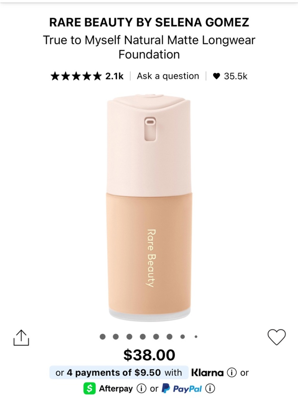 New RARE BEAUTY True to Myself Natural Matte Longwear Foundation 5 Fair Warm